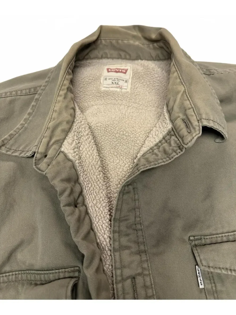 Vintage Levi Green Work Jacket XXL Distressed Fleece Lining W/ Pockets